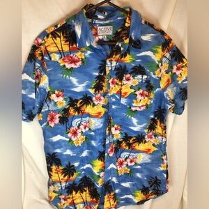 Men’s Hawaiian Shirt XL, Palm Trees, Flowers, Beach - Active Apparel Shirt